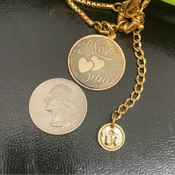 LK Gold-tone Double Chain “I Love You” Round name Plate Bracelet - Picture 14 of 15